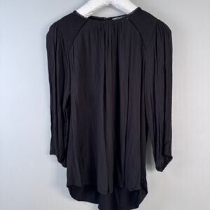 Loft Women's XL Black Tunic Style Round Neck Long Sleeve Blouse